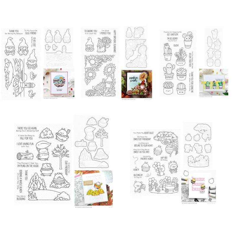 Interior Design Paper - Autumn Christmas Gnomes Sun Flowers Cactus